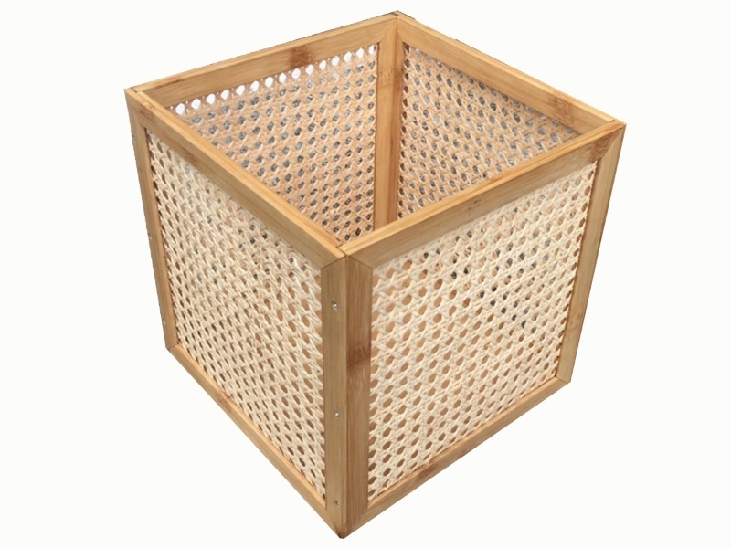 Refined Square Rattan Web Cube Bin with Bamboo Frame KD